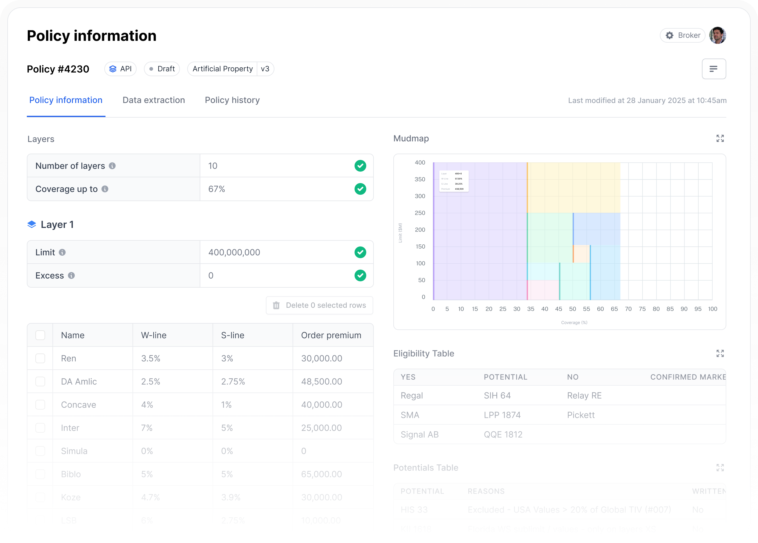 Screenshot of artificial's broker tool user interface